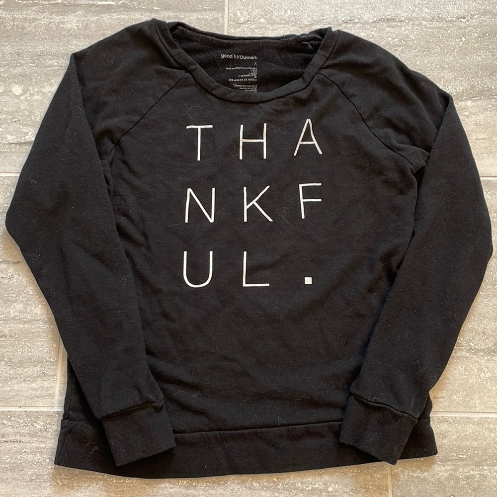 Good hYOUman Black “THANKFUL” Sweatshirt, Size Small